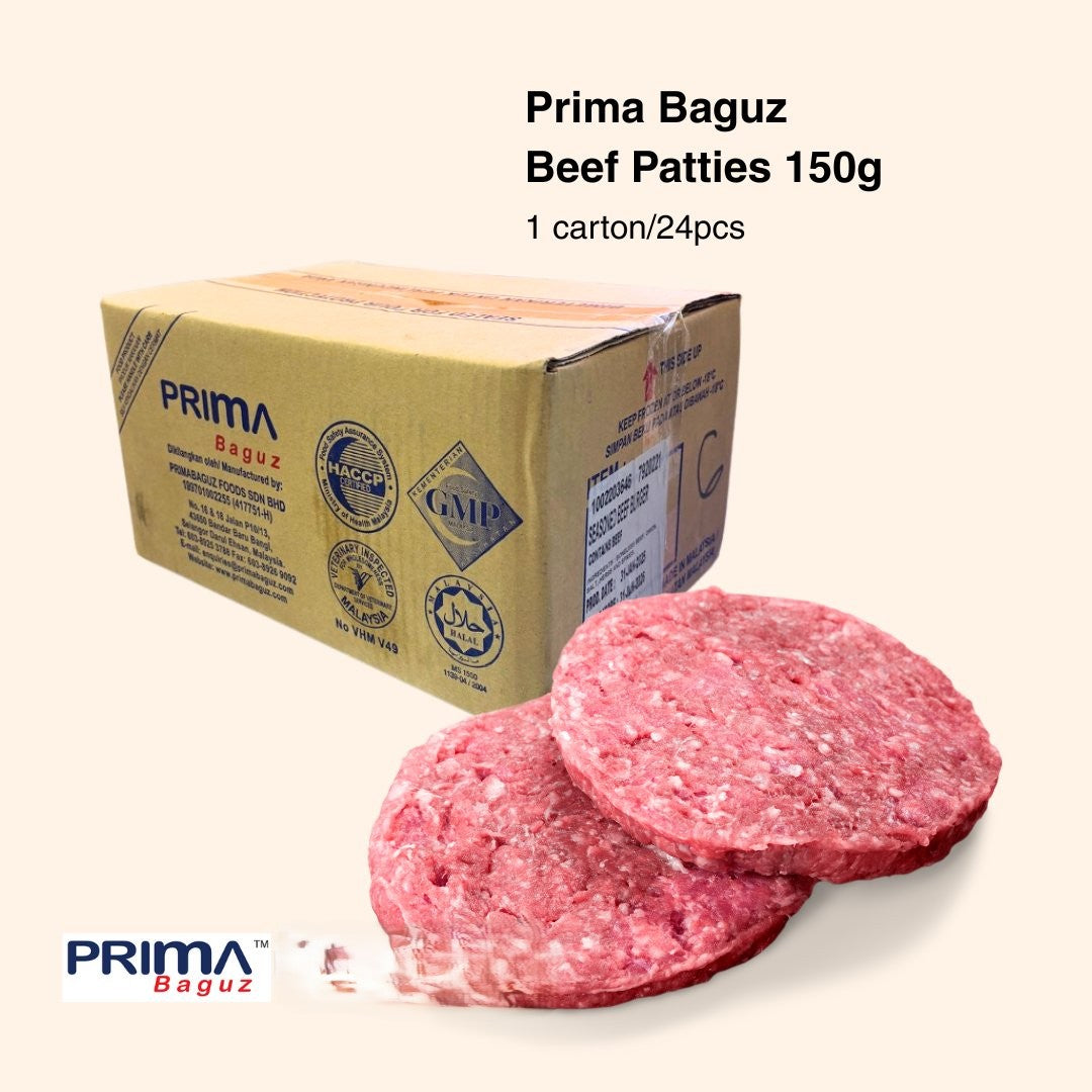 Primabaguz Premium Halal Beef Burger Seasoned Patties 150gm (24pc)