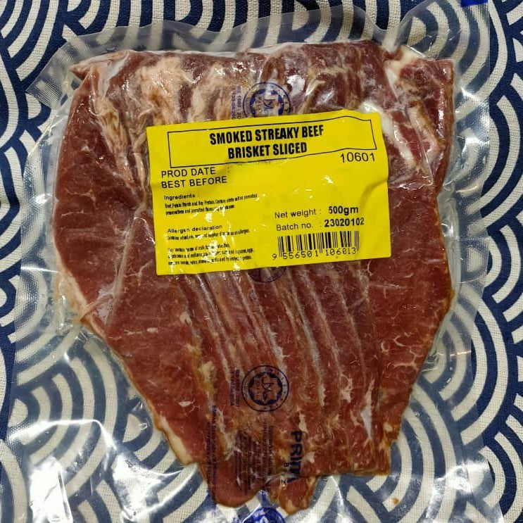 PRIMABAGUZ Smoked Streaky Brisket Strip (Premium Beef Bacon) 500g - Frozen