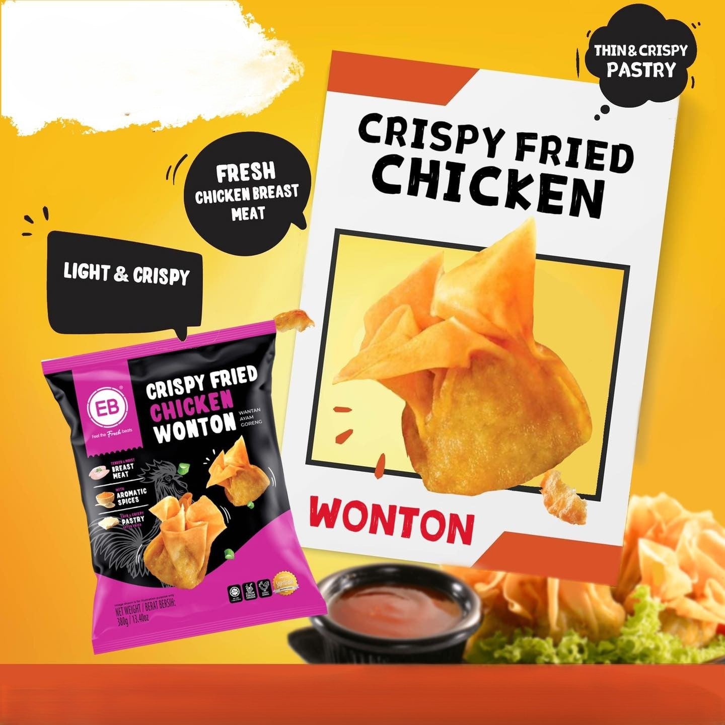 EB Premium Sossy Crispy Fried Chicken Wonton 20pc 380g Frozen Halal