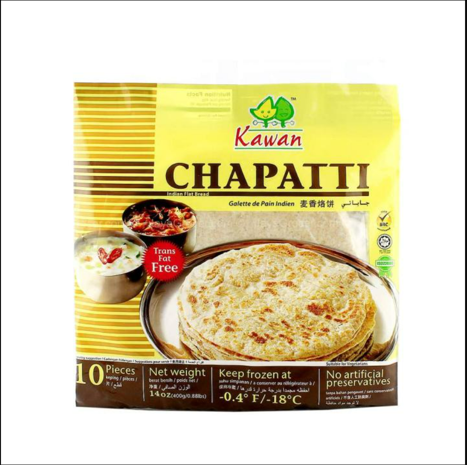 KAWAN Roti Chapatti 40g 10pcs 400g Halal Premium Frozen (Retail Pack)