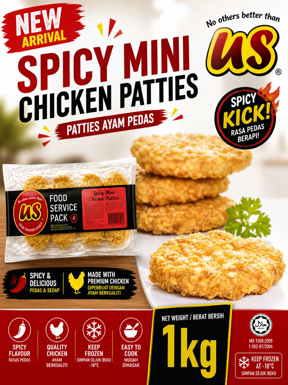 US Premium Spicy Mini Chicken Patties 20pc 1kg Frozen