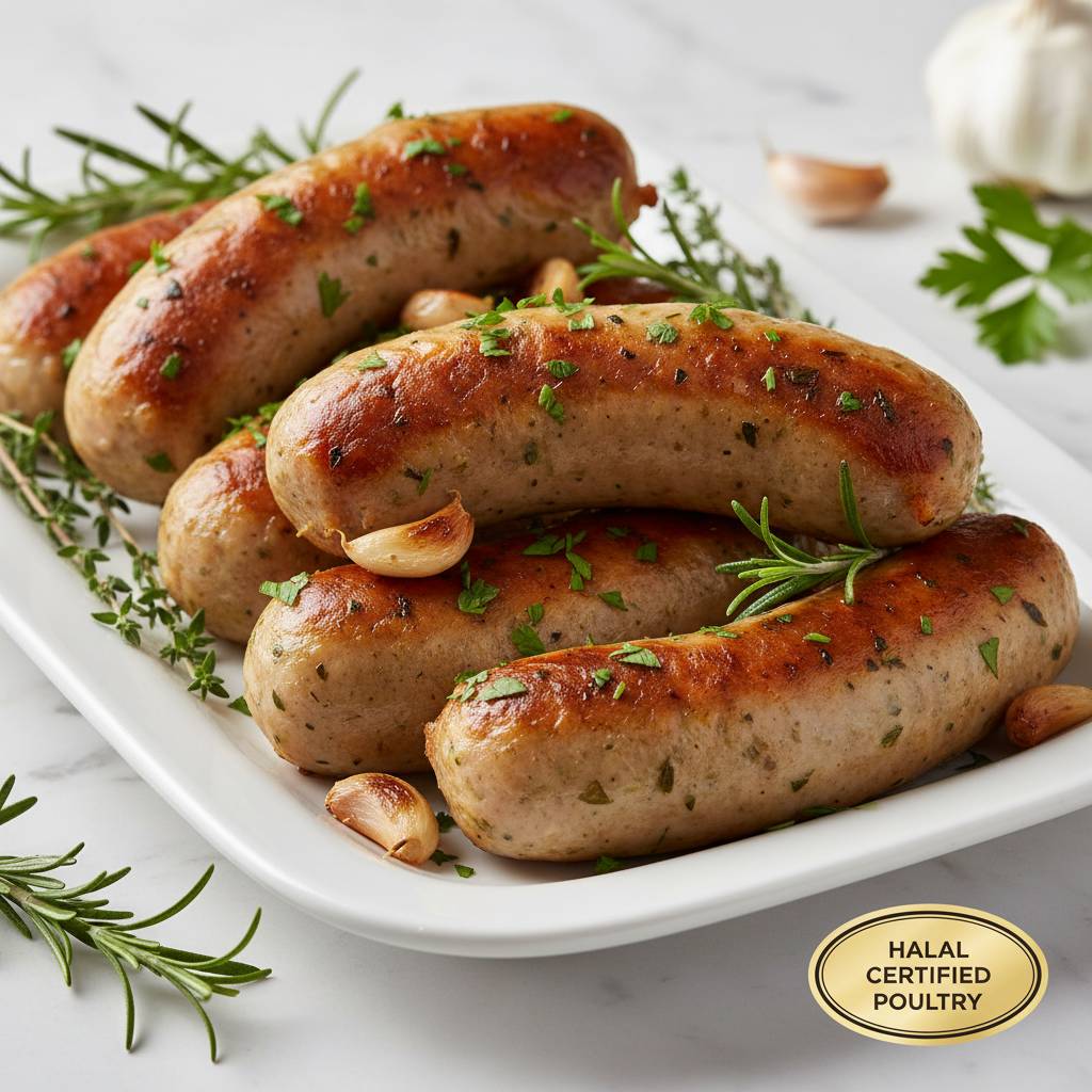 Gourmet Chef Premium Jumbo Chicken Garlic & Herbs Sausage Frozen Halal (Sosej Ayam) - 500g / 1kg