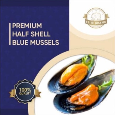 Premium Frozen Half Shell Blue Mussel 8-9 1Kg Pack