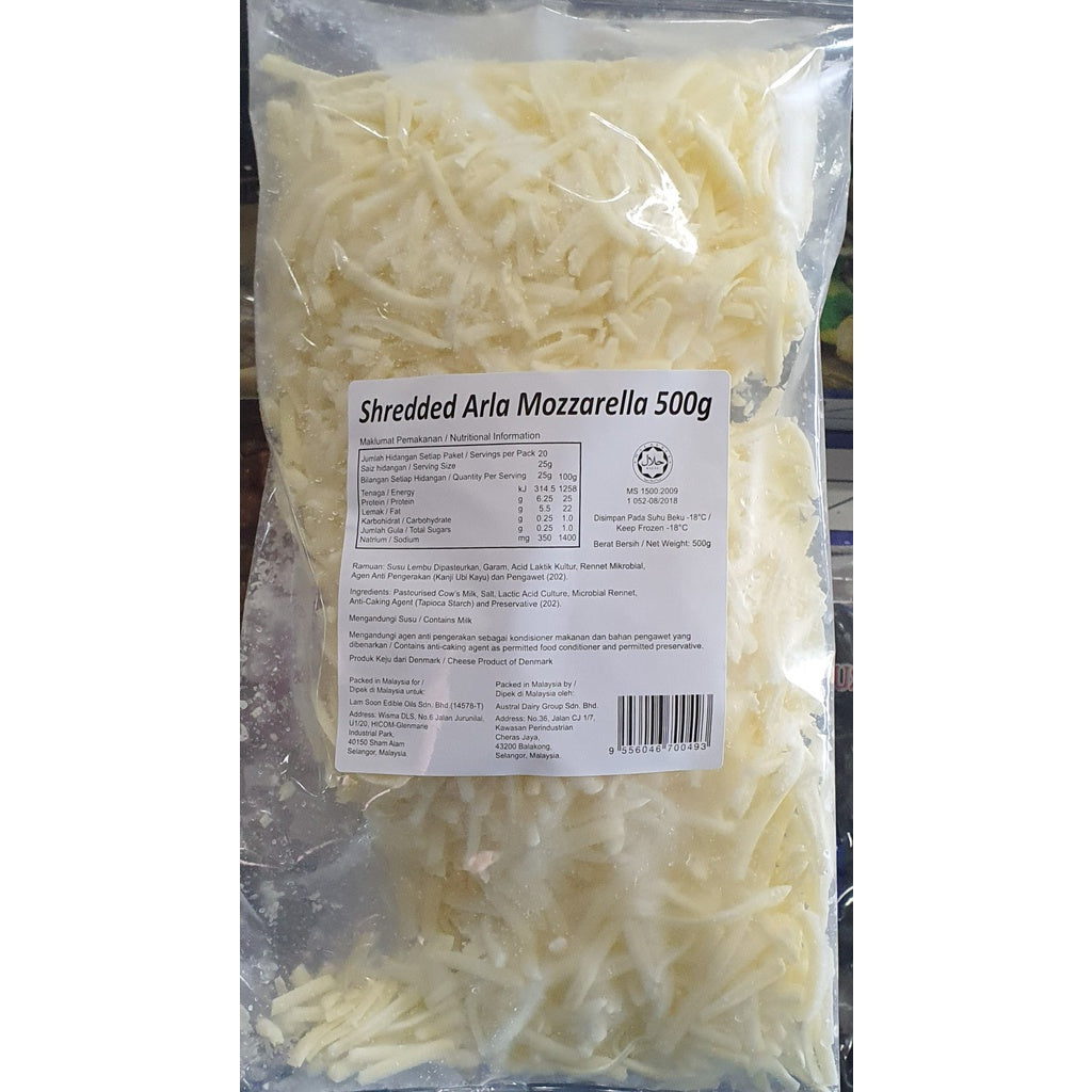 Premium Mozzarella Cheese Shredded / Block 500g-2.5Kg Frozen