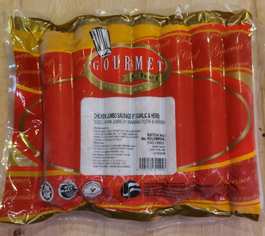 Gourmet Chef Premium Jumbo Chicken Garlic & Herbs Sausage Frozen Halal (Sosej Ayam) - 500g / 1kg