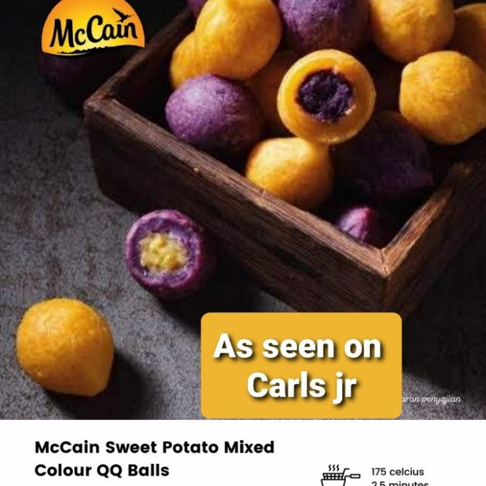 McCain Mixed Coloured QQ Sweet Potato Balls 600g (60pc) – Halal Frozen | Bebola Ubi Keledek Manis