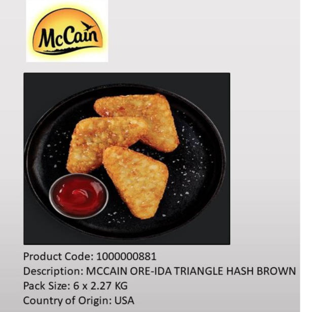 McCain Ore-Ida® Premium Hash Brown Triangles 2.27kg (~40pcs) | Frozen Halal