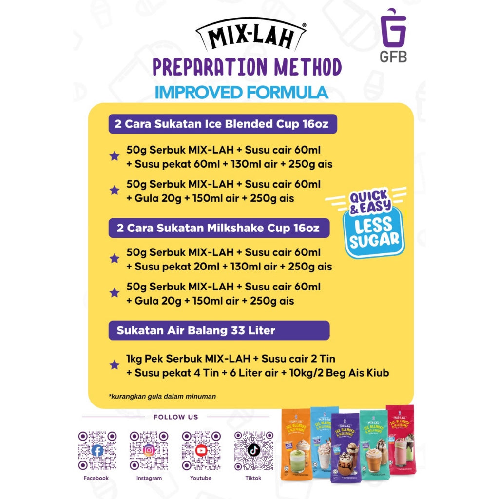 GFB MIX-LAH Serbuk Minuman Ice Blended Milkshake Powder 1Kg