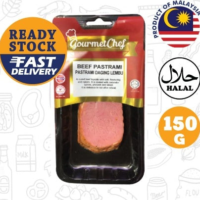 Premium Gourmet Chef Beef Pastrami 150g | 5pc Sliced Frozen Halal