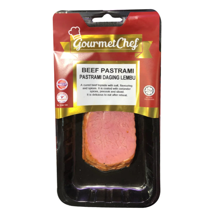 Premium Gourmet Chef Beef Pastrami 150g | 5pc Sliced Frozen Halal