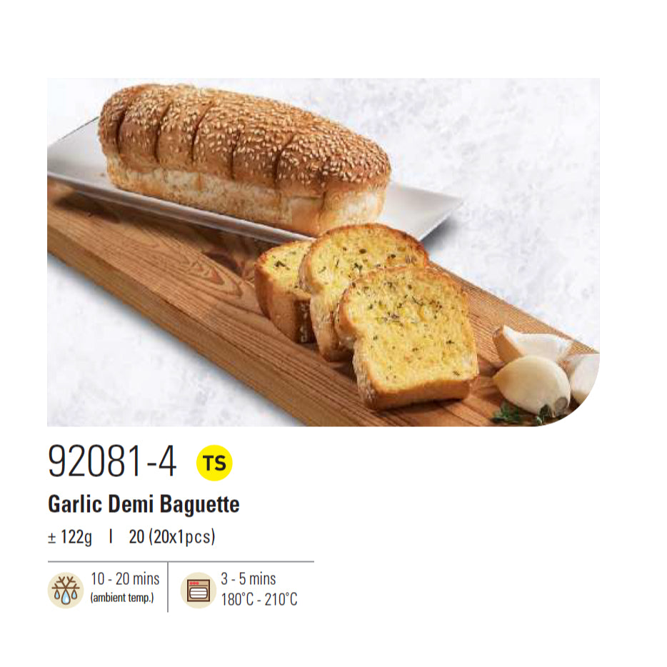 Heistand Premium Garlic Demi Bread Baguette 4pc | 125g Frozen